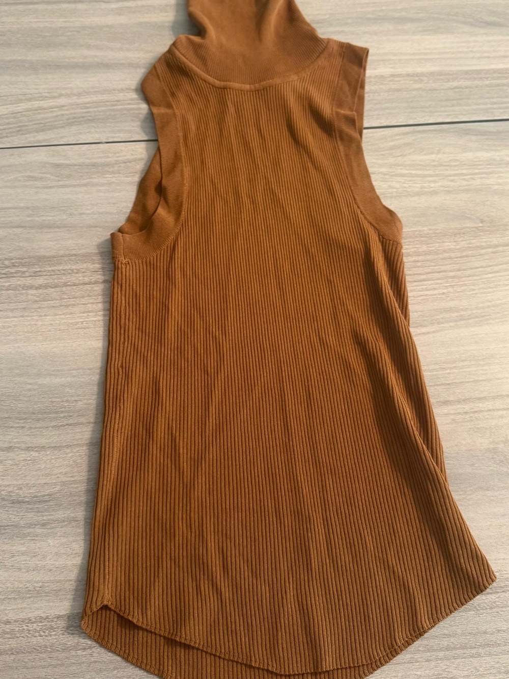 Zara Ribbed Mock Neck Tank Top - Rust Brown